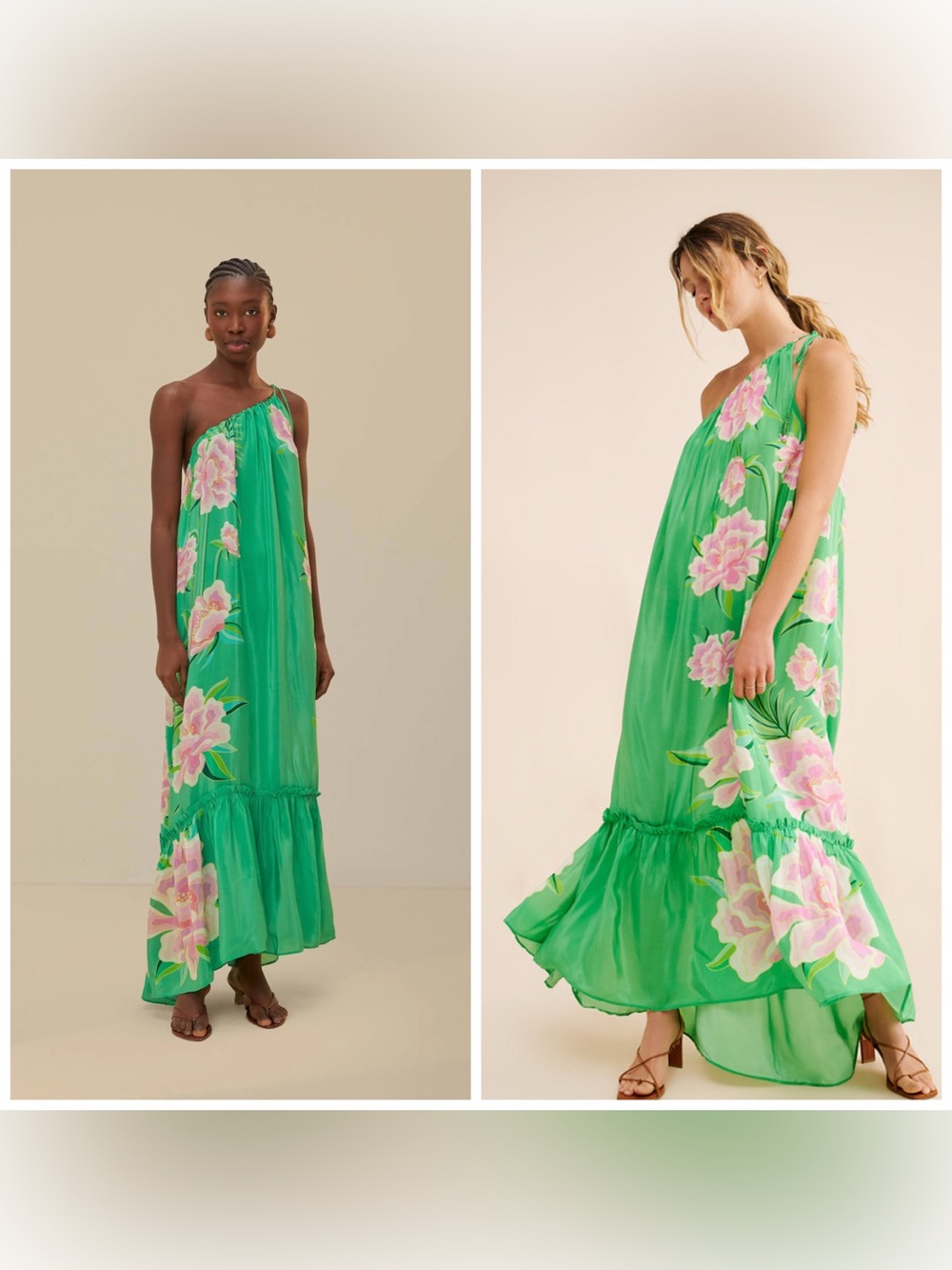 Green Floral One-Shoulder Maxi Dress